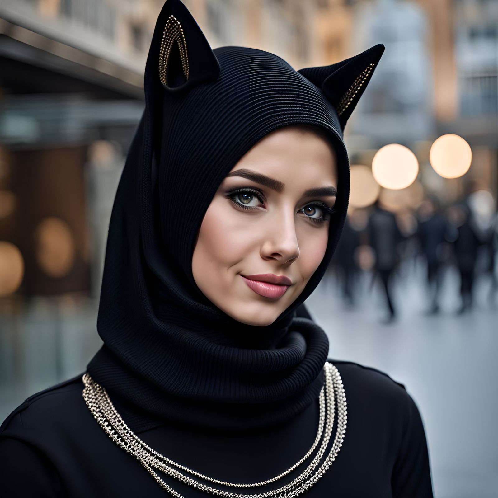 German Girl with Cat Ears in City Portrait