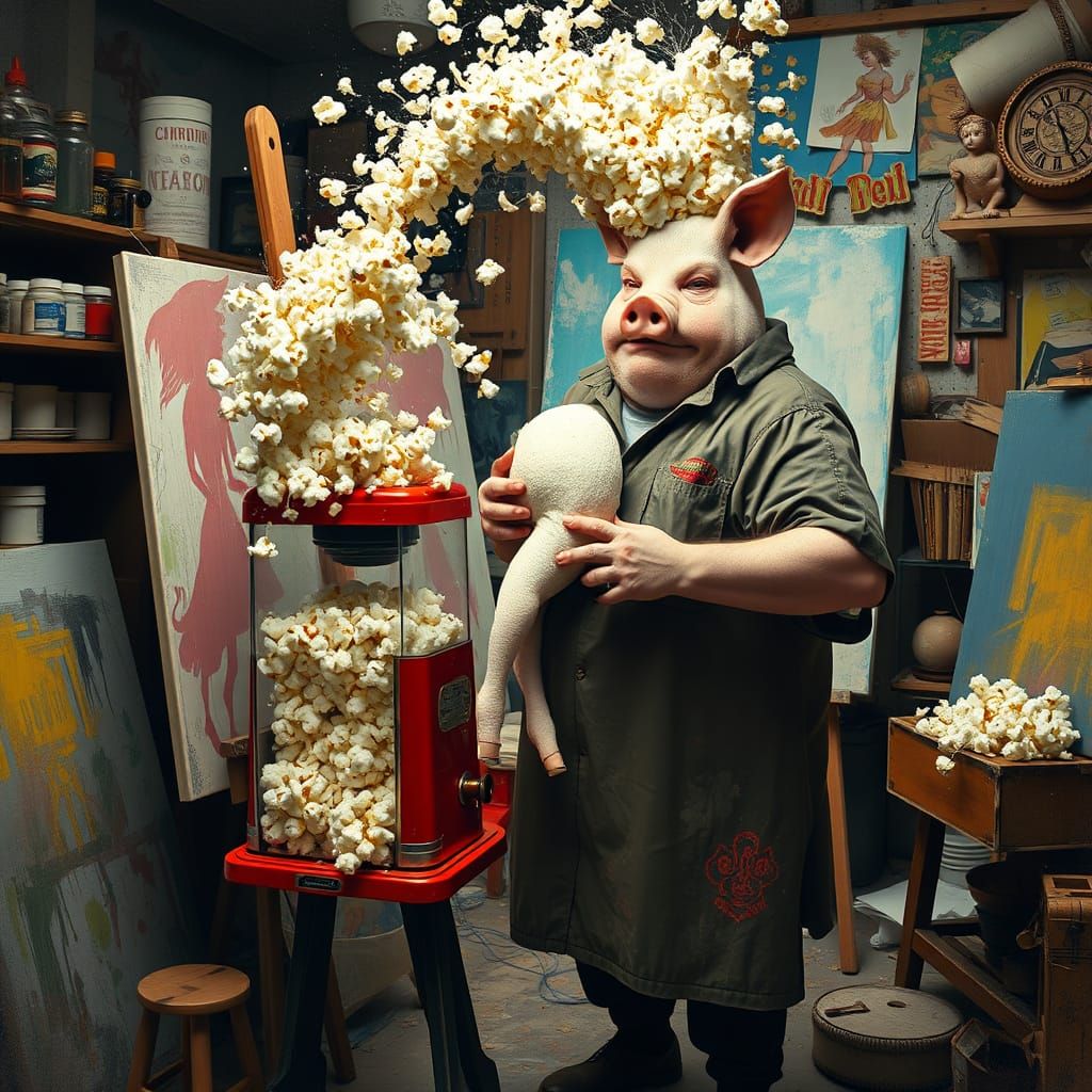 Popcorn Woman Creation: A Surreal Pop Art Scene