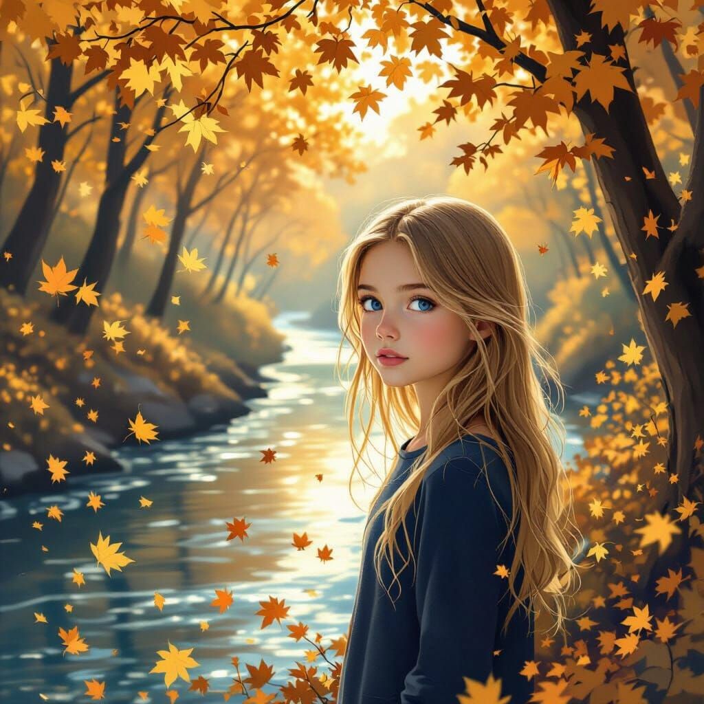 Ethereal Digital Painting of Girl by Golden Leaf Rivers