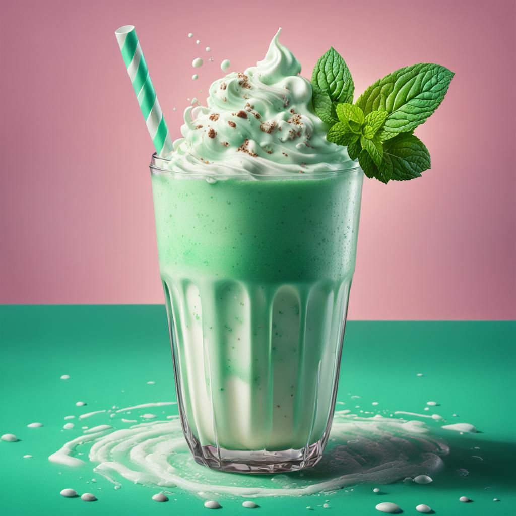 Hyperrealistic Mint Vanilla Milkshake Splash Art