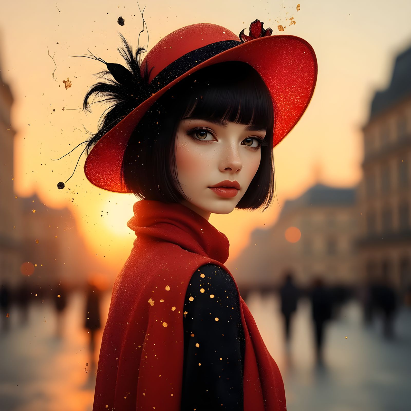 Paris Fashionista in Detailed Red Hat