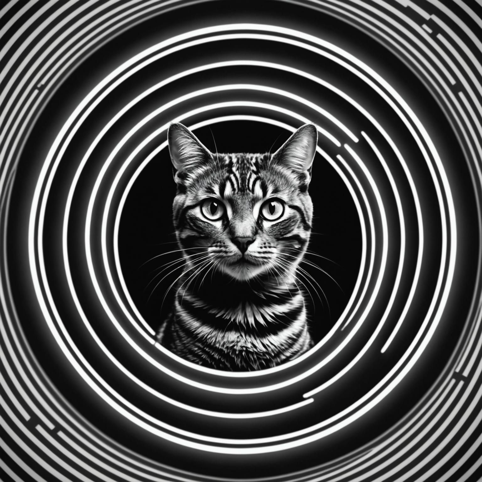 Hypnotic Spiral Cat in Psychedelic Style