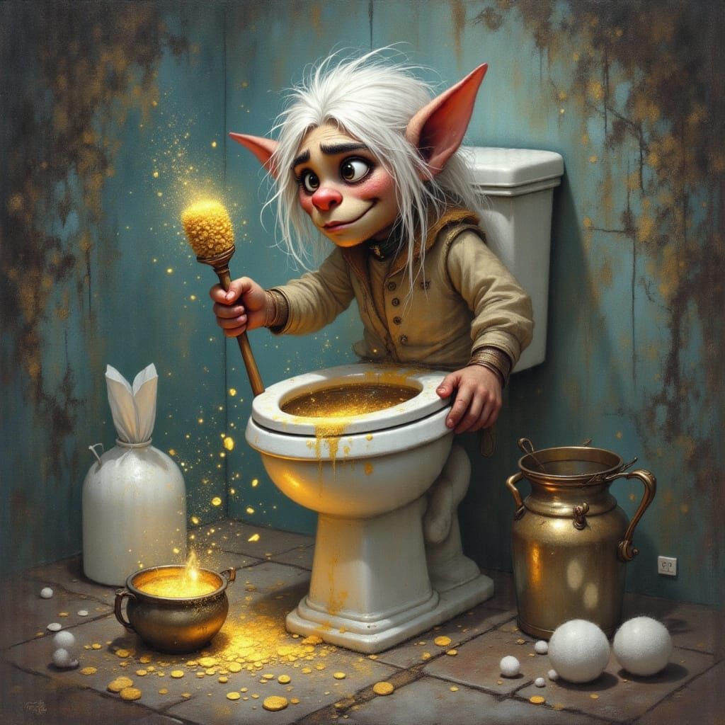 Ugly Troll Cleans Toilet with Fairy Dust