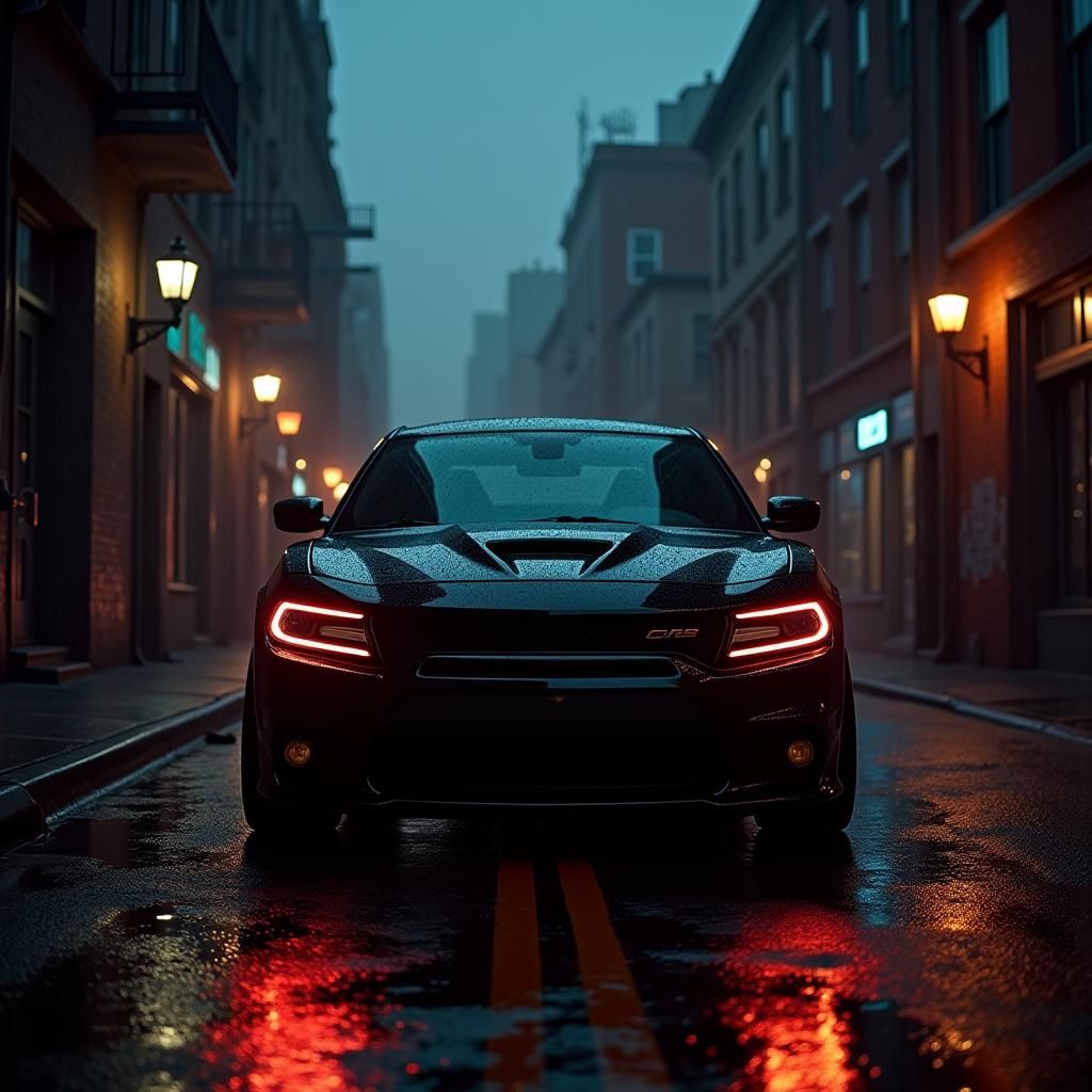 Dodge Charger in Film Noir Alleyway