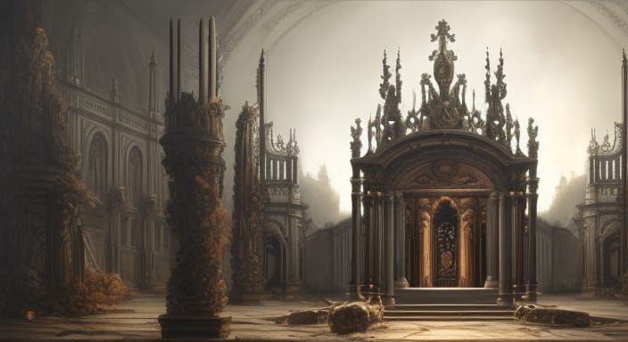 Baroque Chapel with Pillars: Dark Fantasy Concept Art