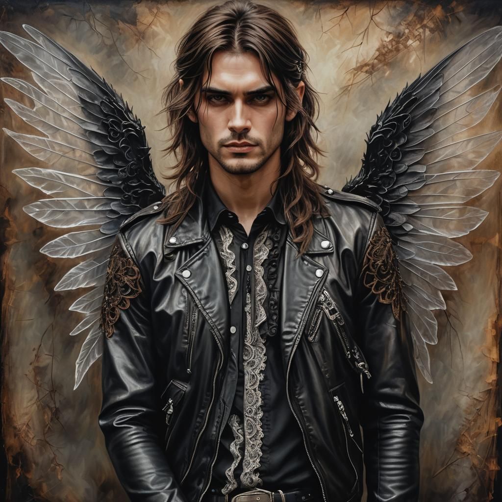 Metalhead Fairy with Transparent Wings in Oil Painting