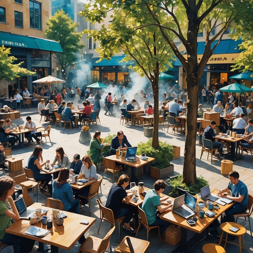 Dynamic Cafe Scene in Abstract Expressionism