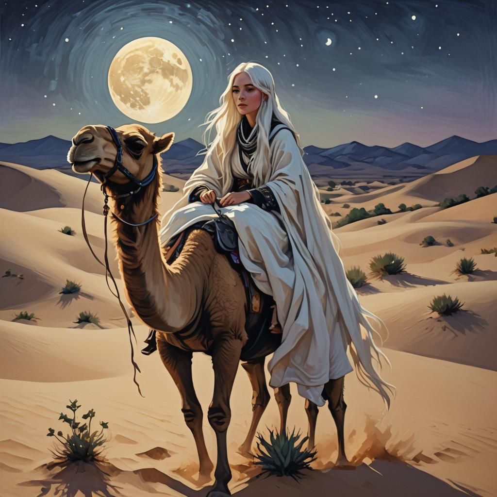 Shadar Kai on Camel in Desert, Fauvist Portrait