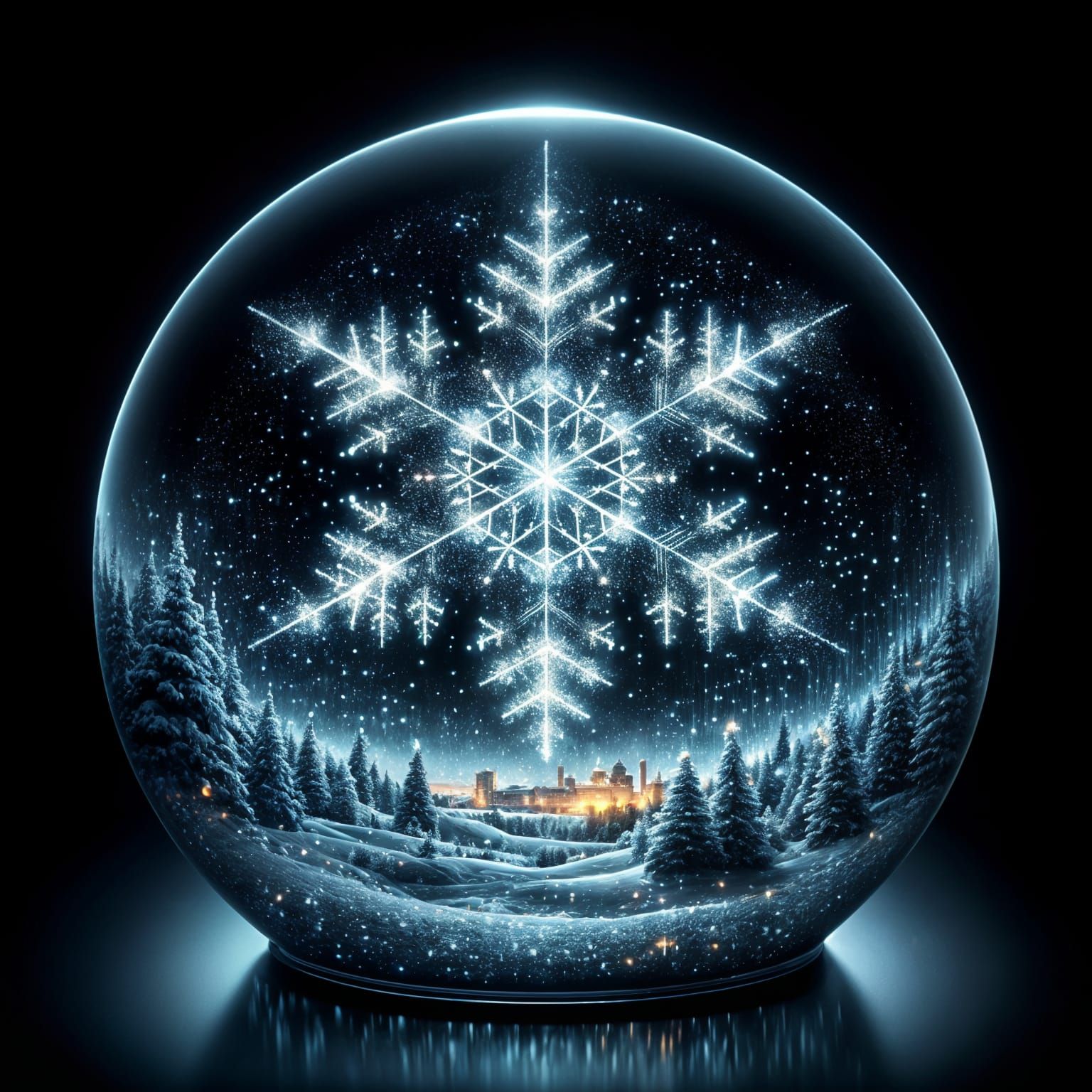 Surrealistic Snowflake Portal in Glass Orb