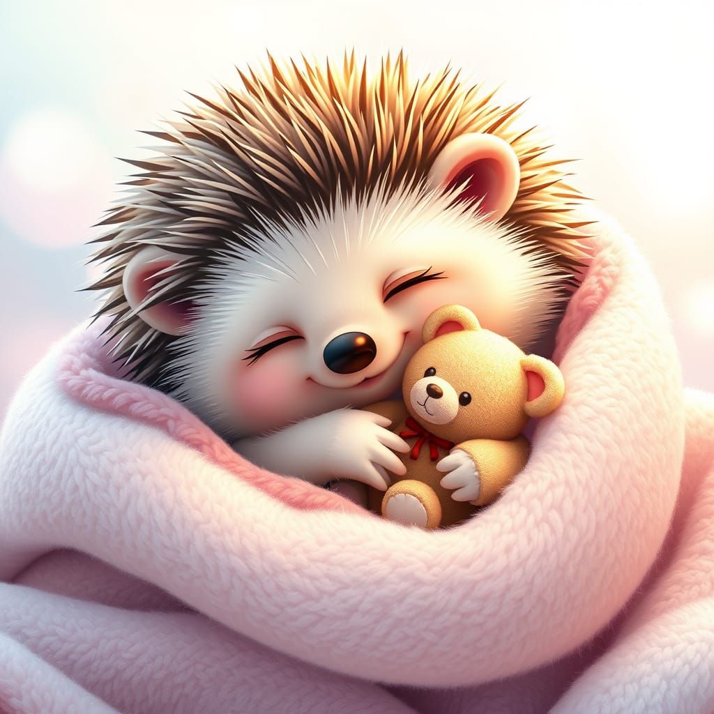Snuggly Hedgehog with Toy in Dreamy Pastel Hues