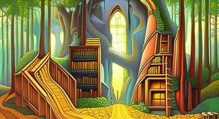 Mystical Forest Library: A Surreal Digital Painting