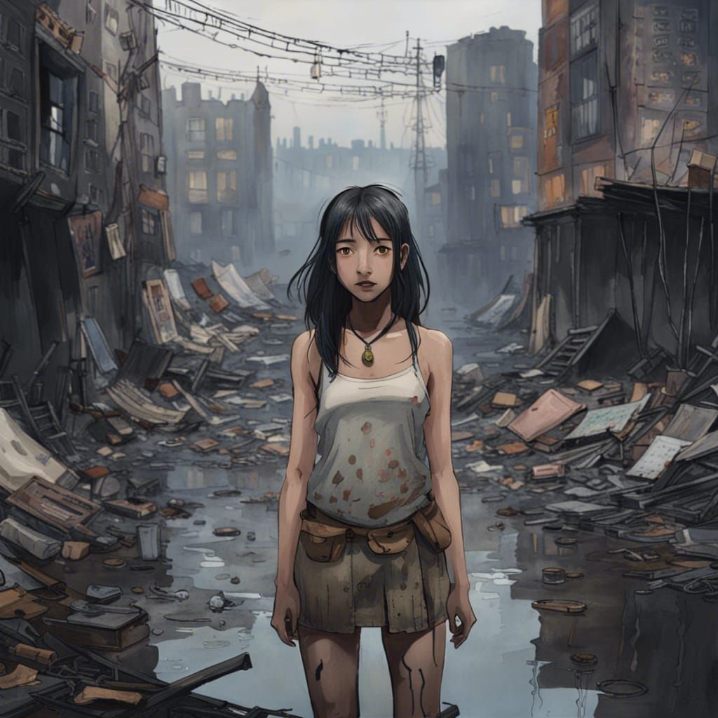 Miyazaki-Inspired Demon Amidst Urban Decay