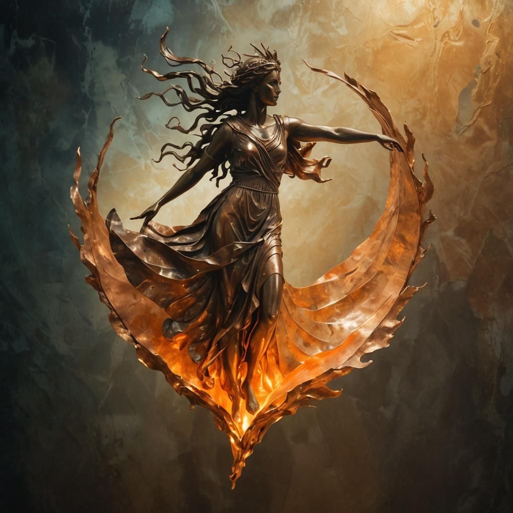 Copper Sculpture of Goddess Nike in Ancient Greek Style