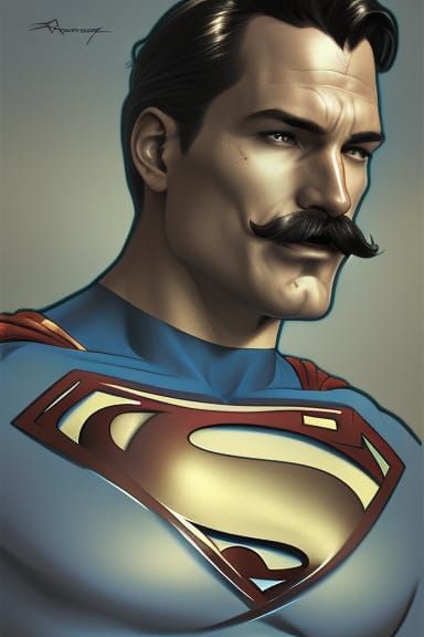 Superman with a Mustache: Hyperdetailed Portrait