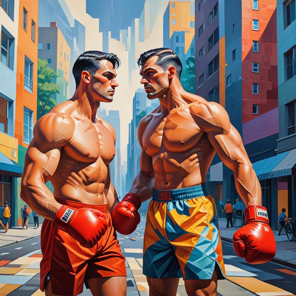 Cubist Boxers in Friendship on City Avenue