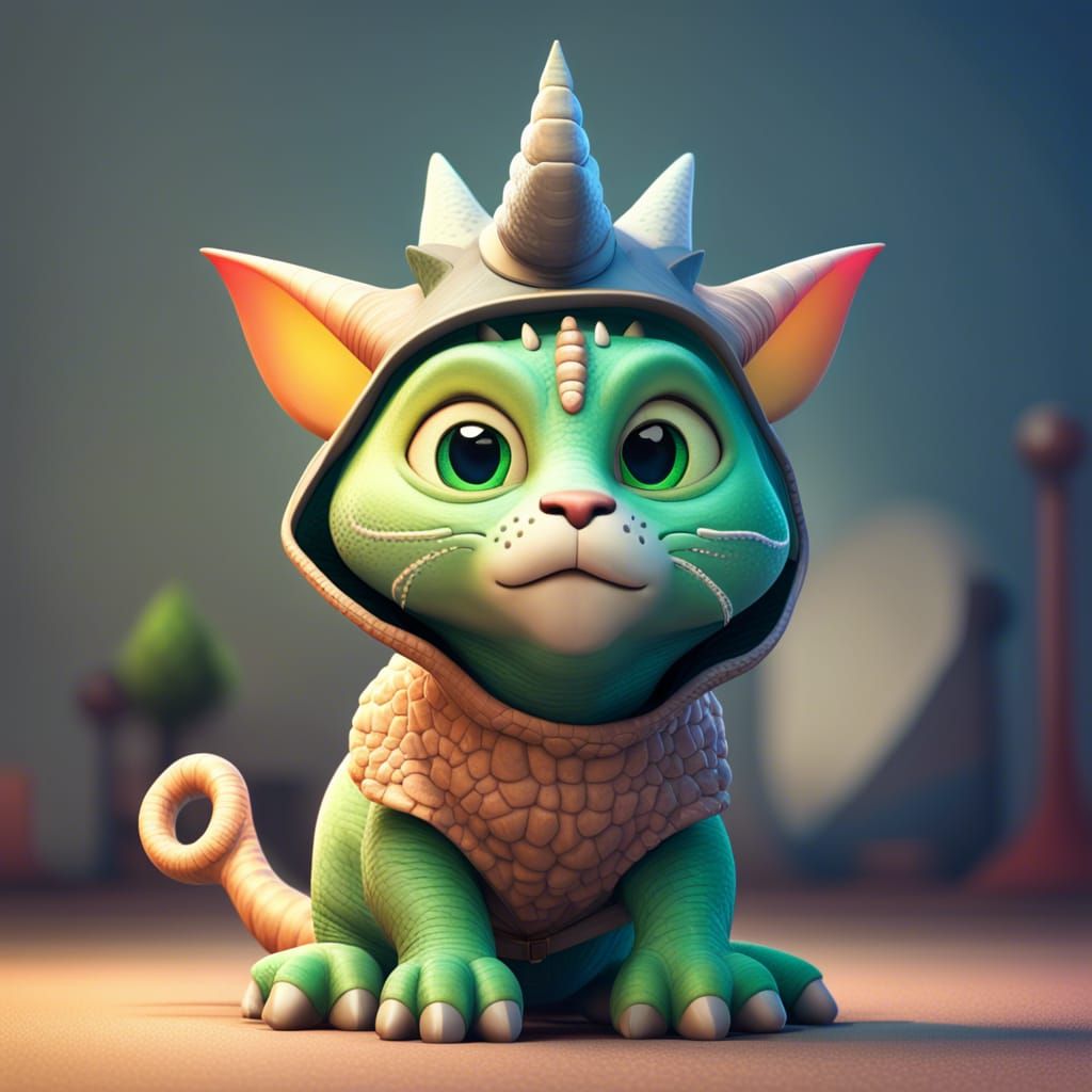 Cat in Triceratops Costume: Pixar-Style 3D Render