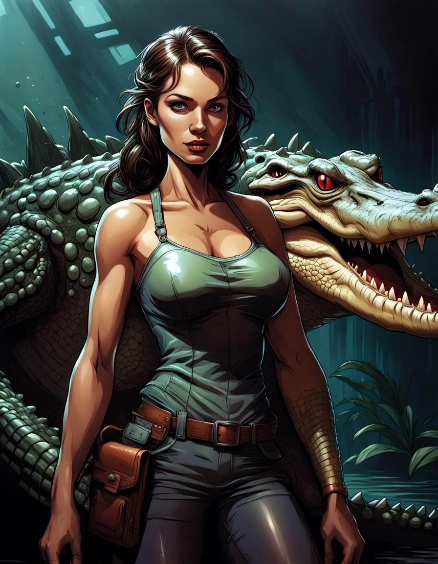 hyper realistic perfect smooth female crocodile humanoid