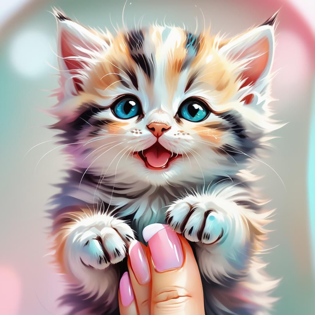 Cute Kitten Perched on Finger: Digital Illustration