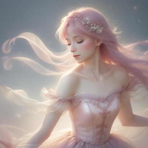Ethereal Dancer in Pale Pink Mist: Watercolor Art