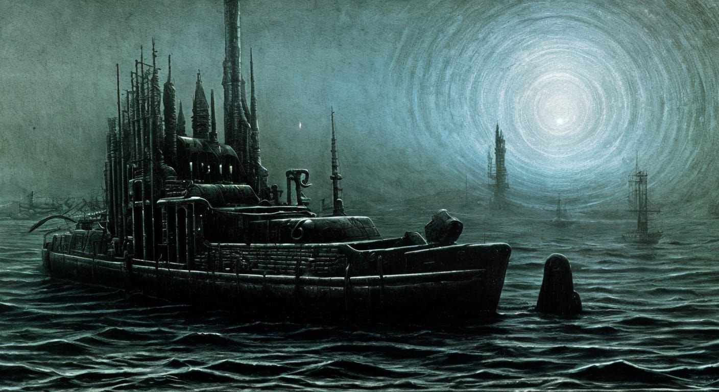 Surreal Ghost Ship Sailing in the Night