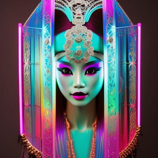 Neon Geisha with Filigree Details and Laser Eyes