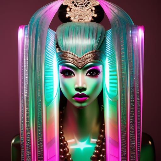 Neon Geisha Android with Laser Eyes