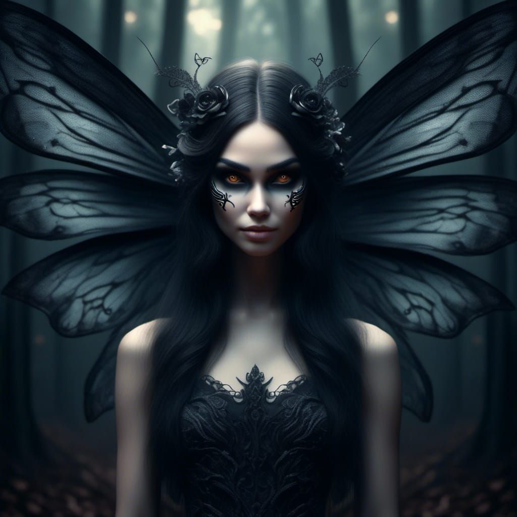 Gothic Moth Fairy in Dark Forest