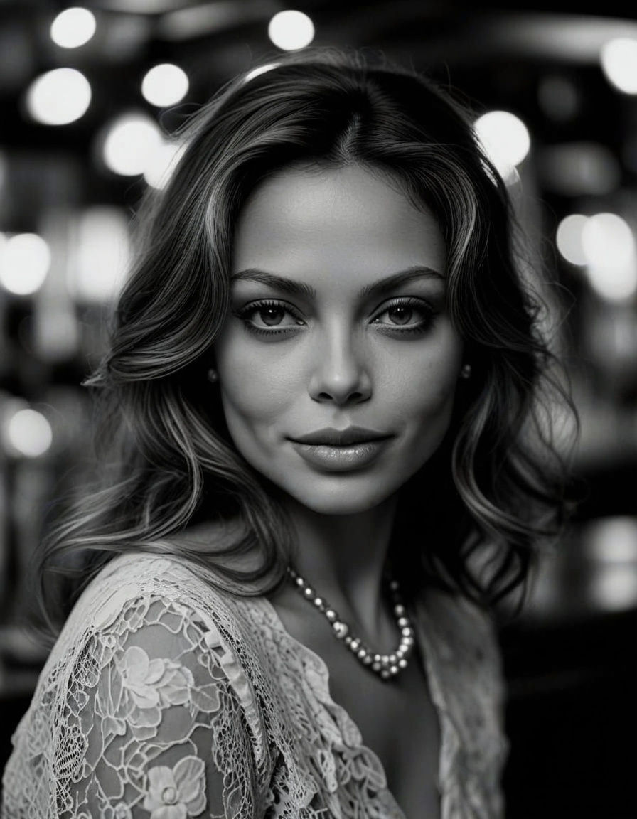 Smiling Black and White Portrait of Ornella Muti
