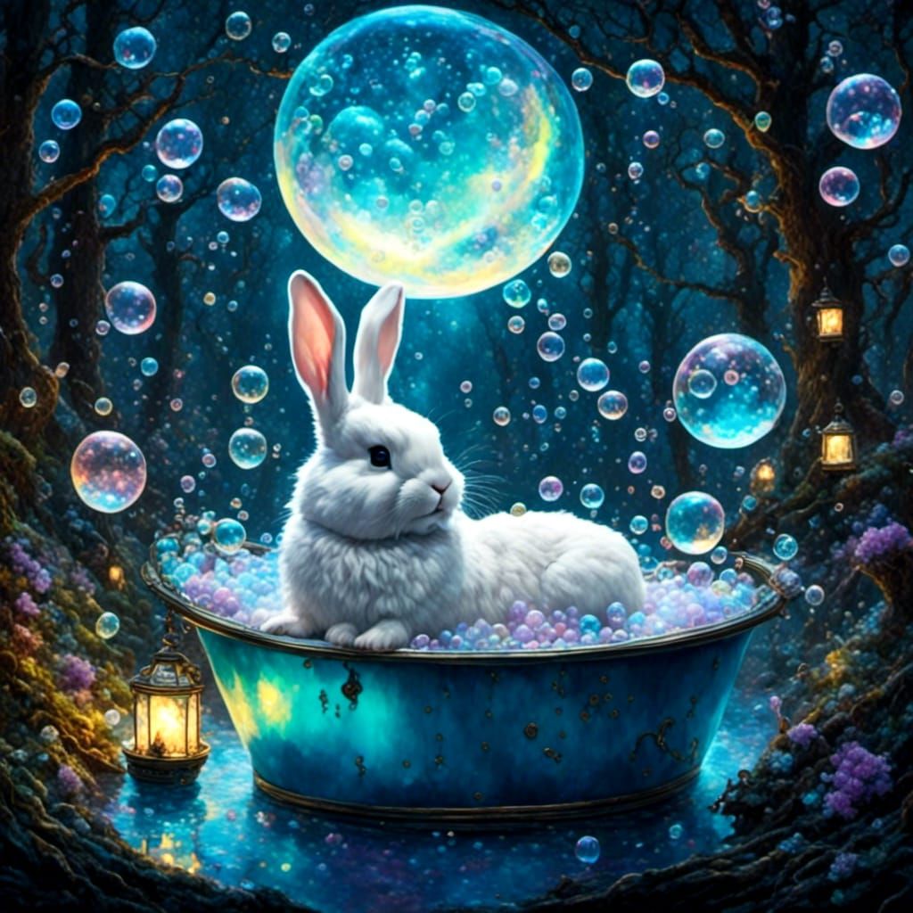 Blue-Eyed Bunny's Enchanted Bubble Bath in Matte Style