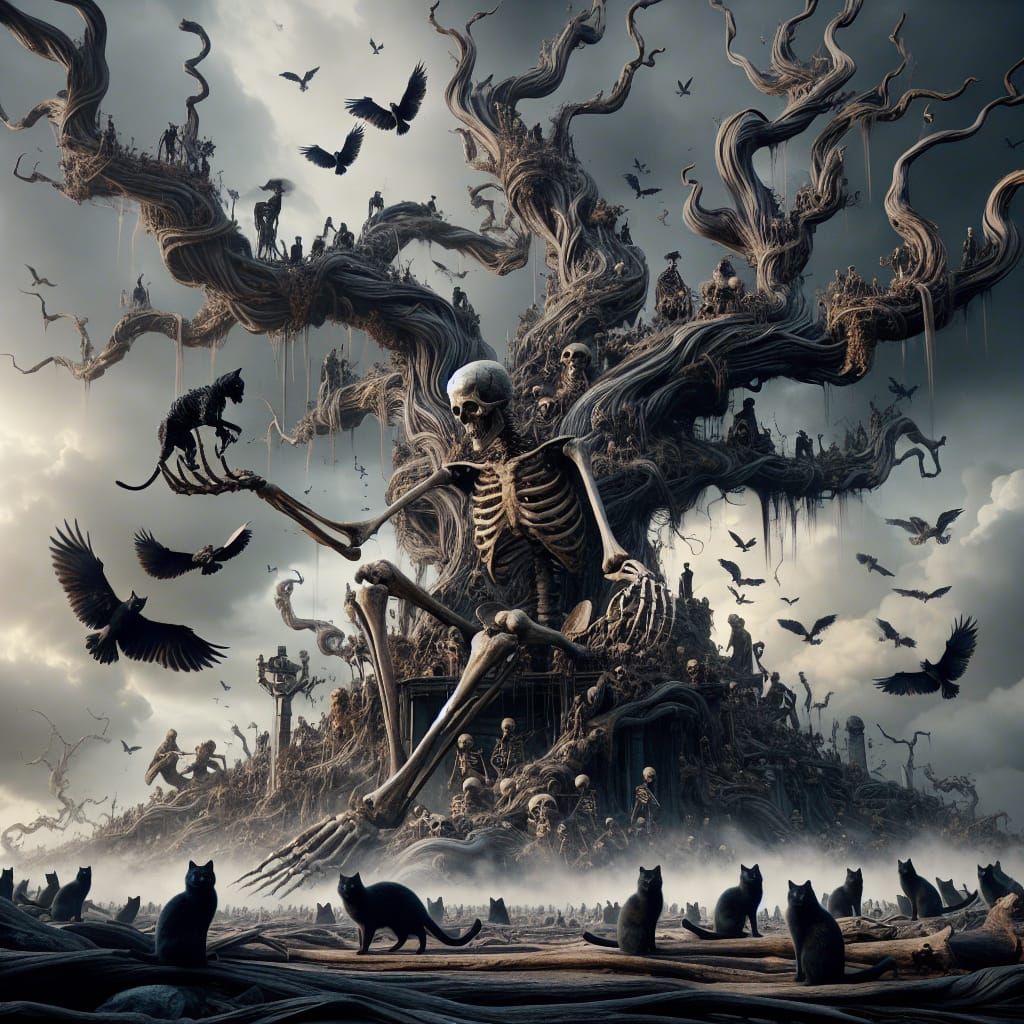 Skeleton Juggling Cats in Digital Matte Painting
