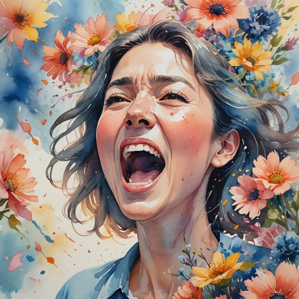 Expressive Watercolor Art: Flowers Erupting from a Shout
