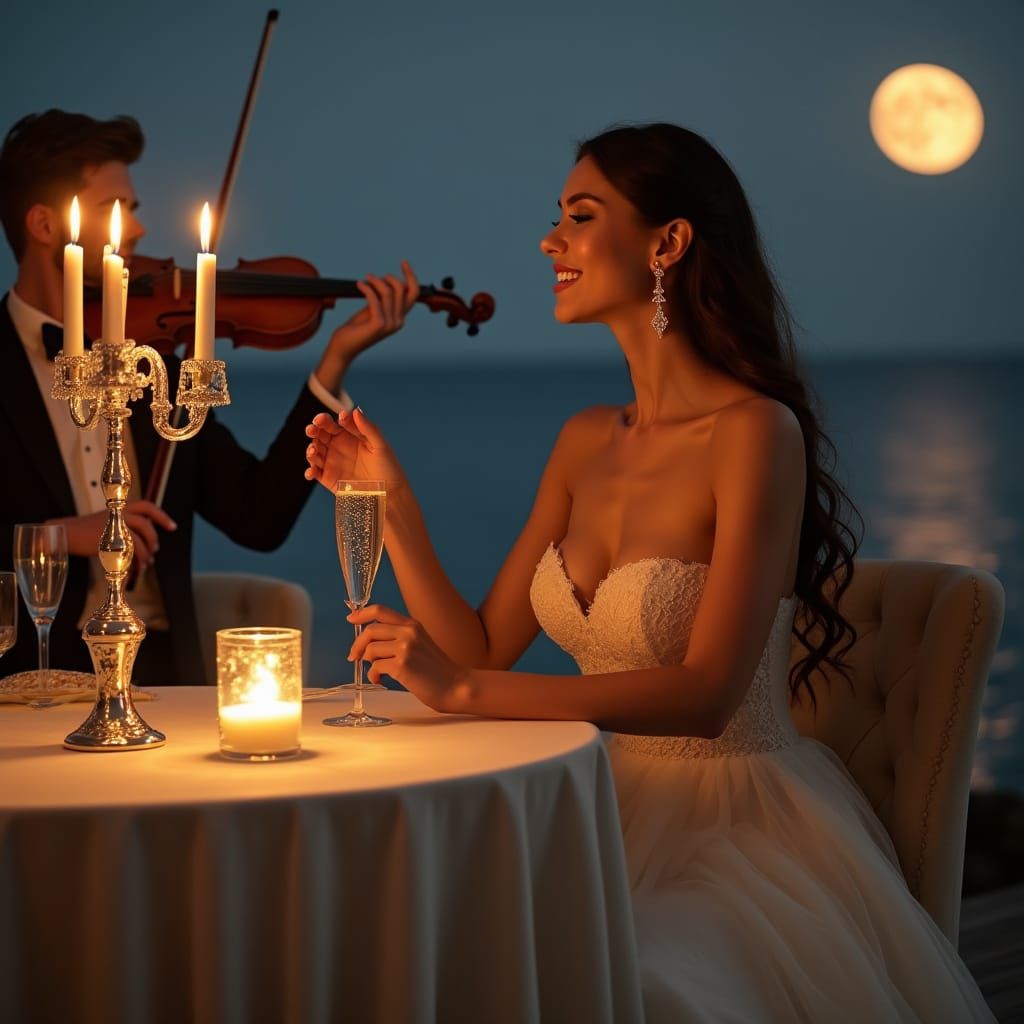 Elegant Woman in Moonlit Romance