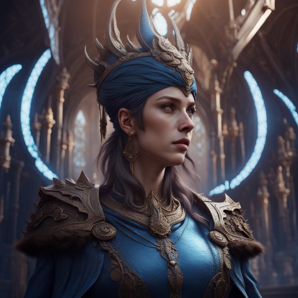 Caucasian Female Merchant in Detailed Fantasy Art