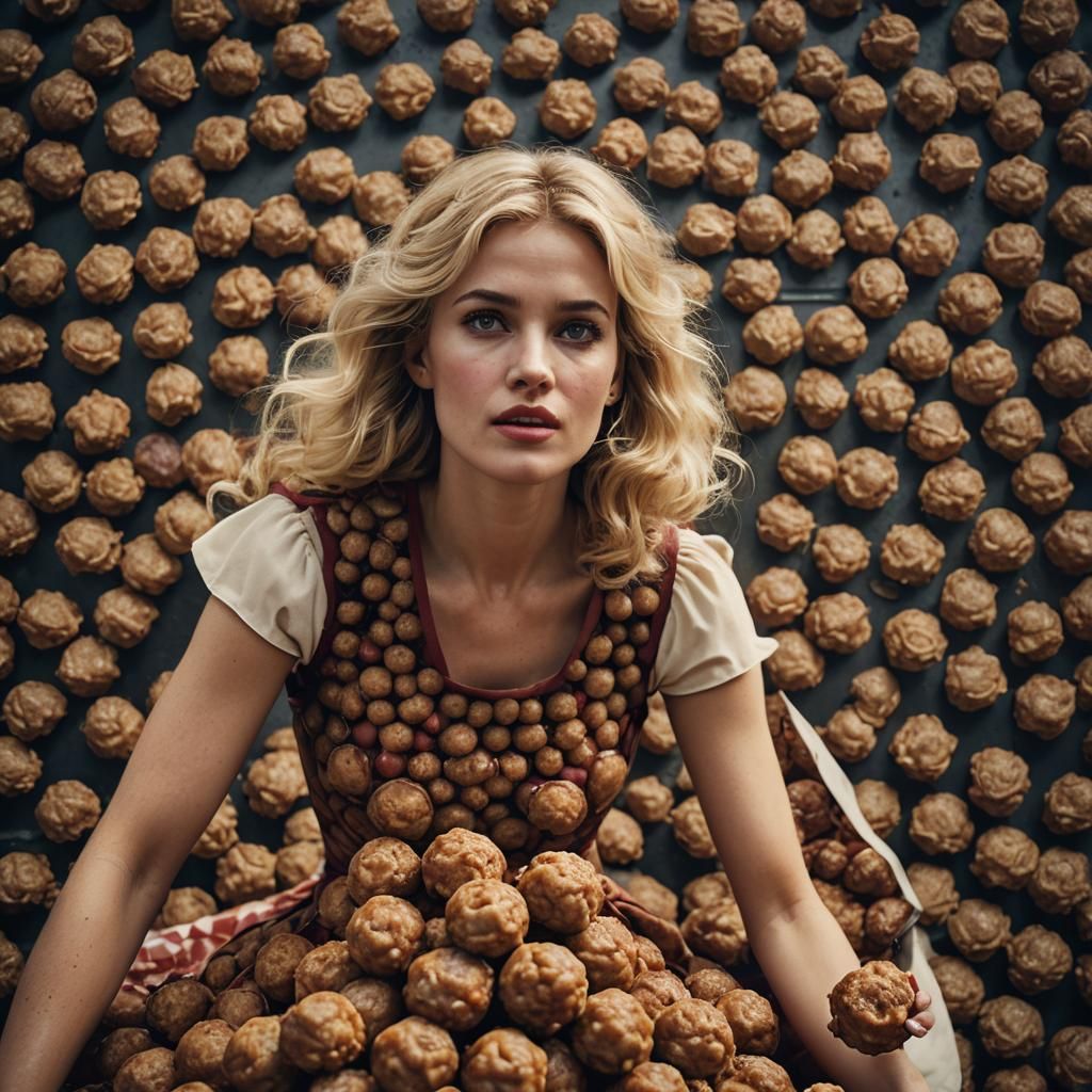 Woman's Meatball Dress: a Cinematic Film Still