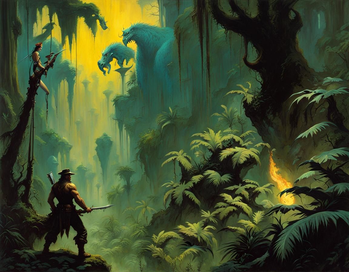 Gloomy Jungle Scene in Fantasy Art Style
