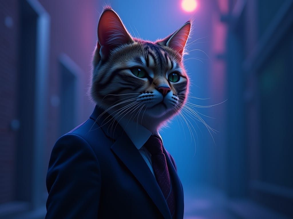 Melancholic Cat Commutes to Work in Futuristic Style