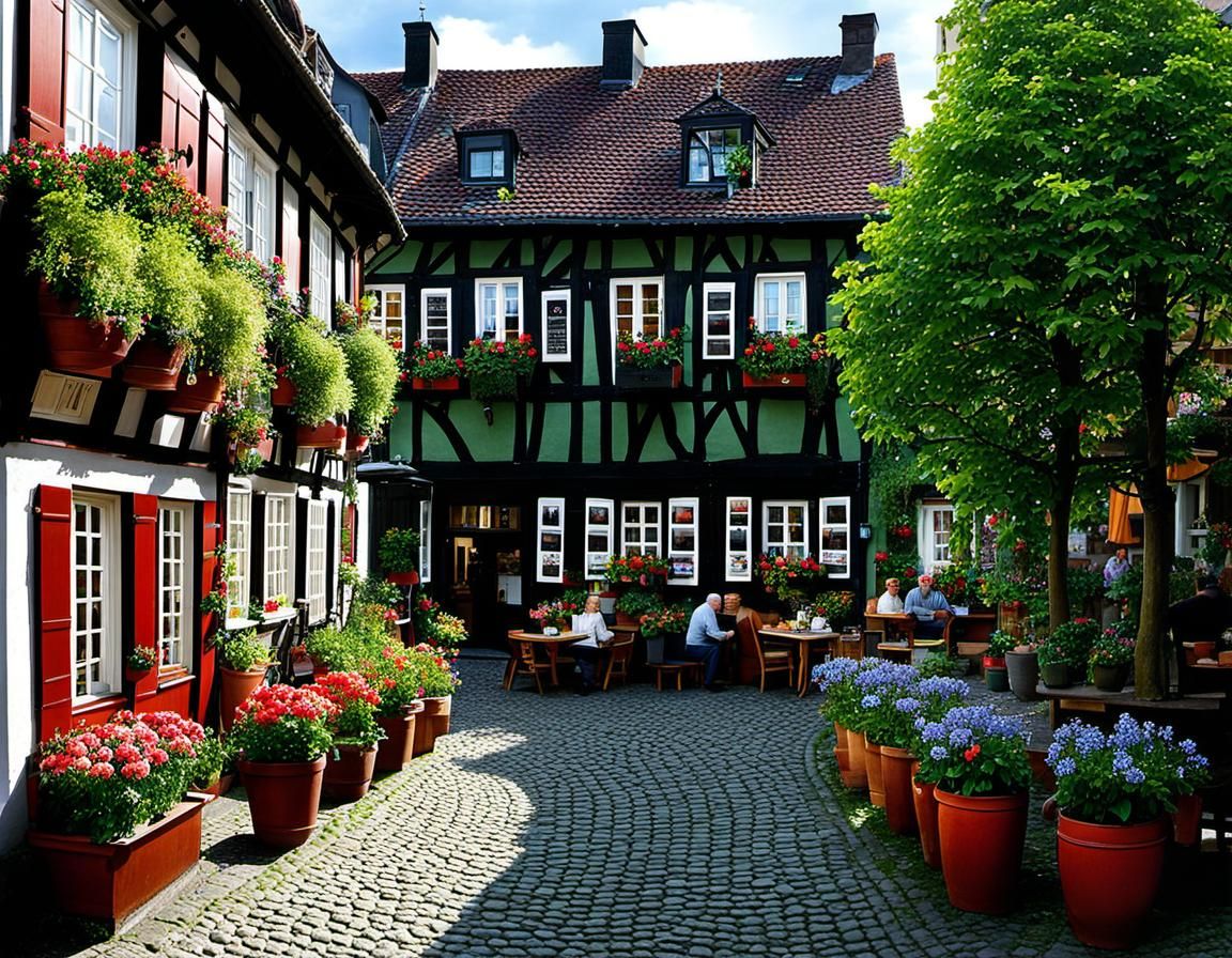 Charming German Old Town Courtyard Scene