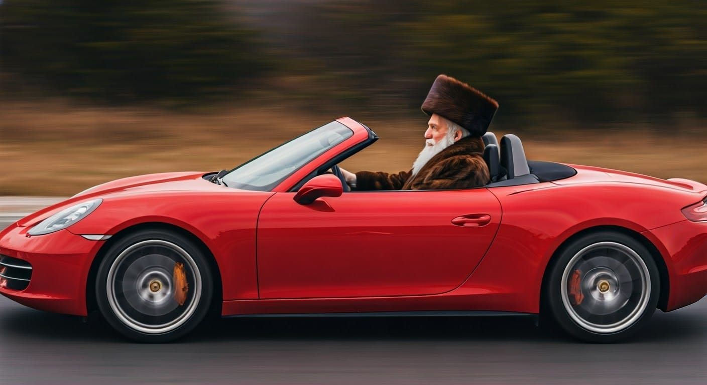 Elderly Jew Drives Sports Car: Hyperrealistic Cinematic Shot