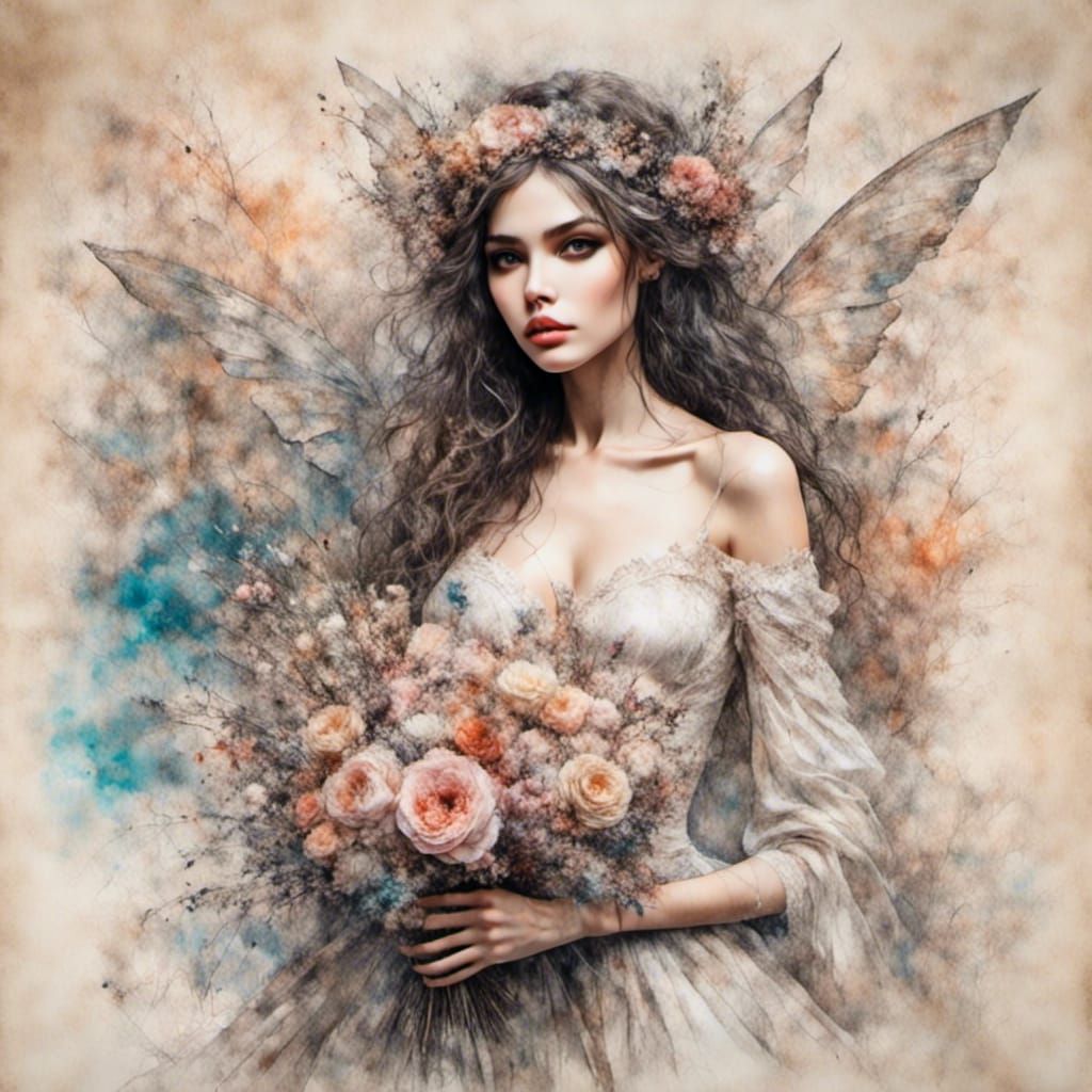 Colored Pencil Sketch of a Fairy Bride