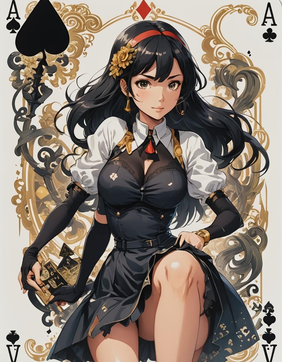 Ace of Spades with Pinup Girl in Anime Style