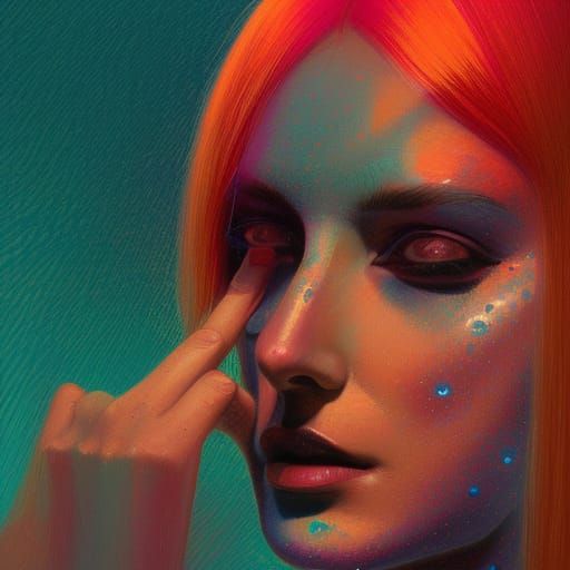 Psychedelic Portrait of a Woman with Long Legs