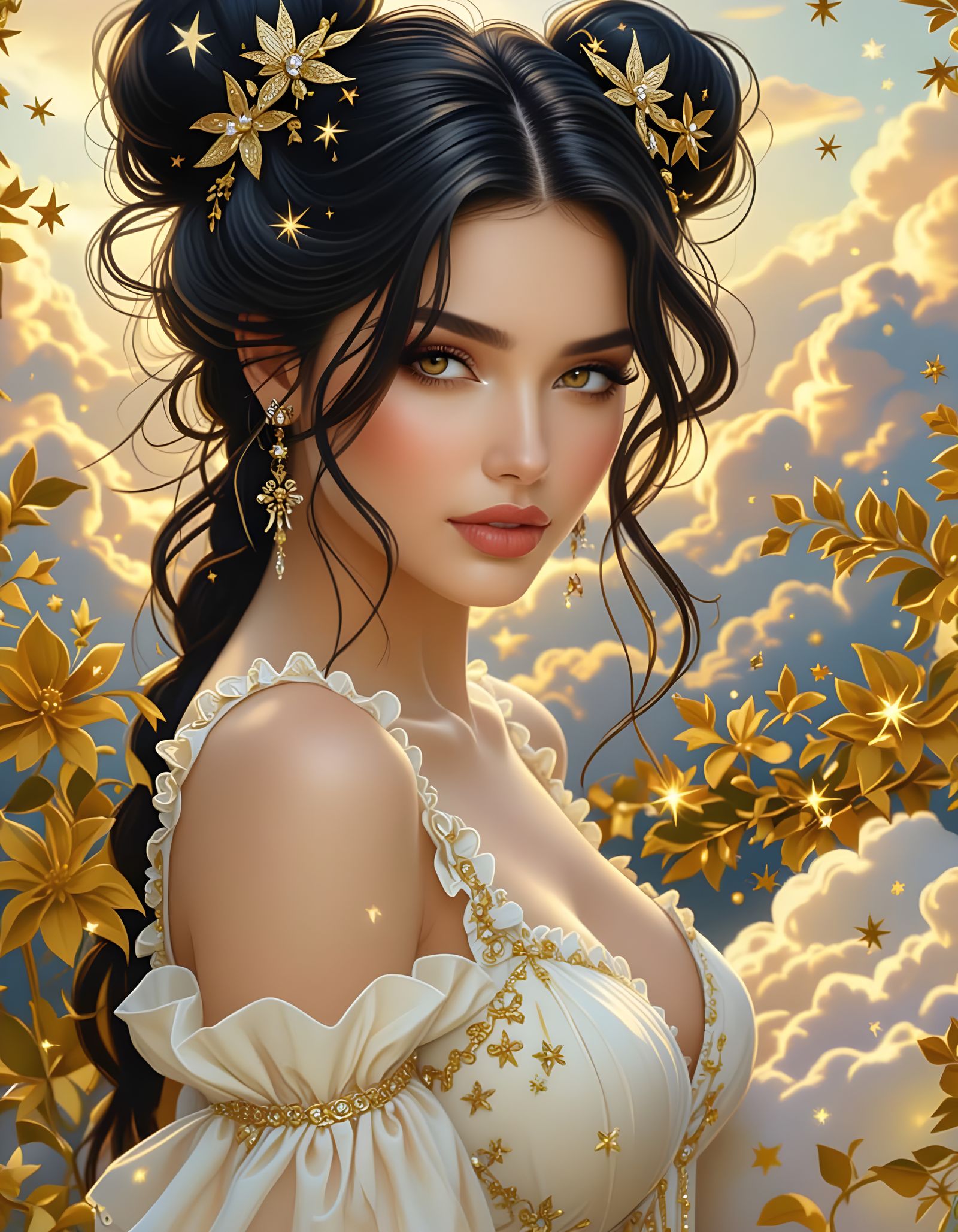 Surreal Dreamlike Portrait of a Woman with Starry Sky