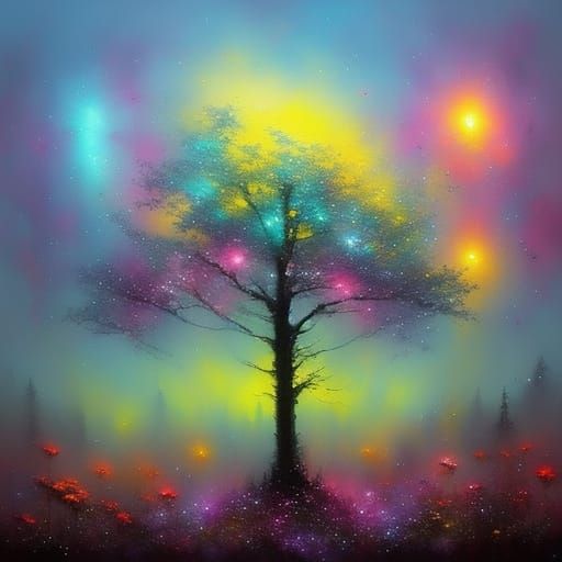 Ethereal Alien Forest with Glowing Flowers