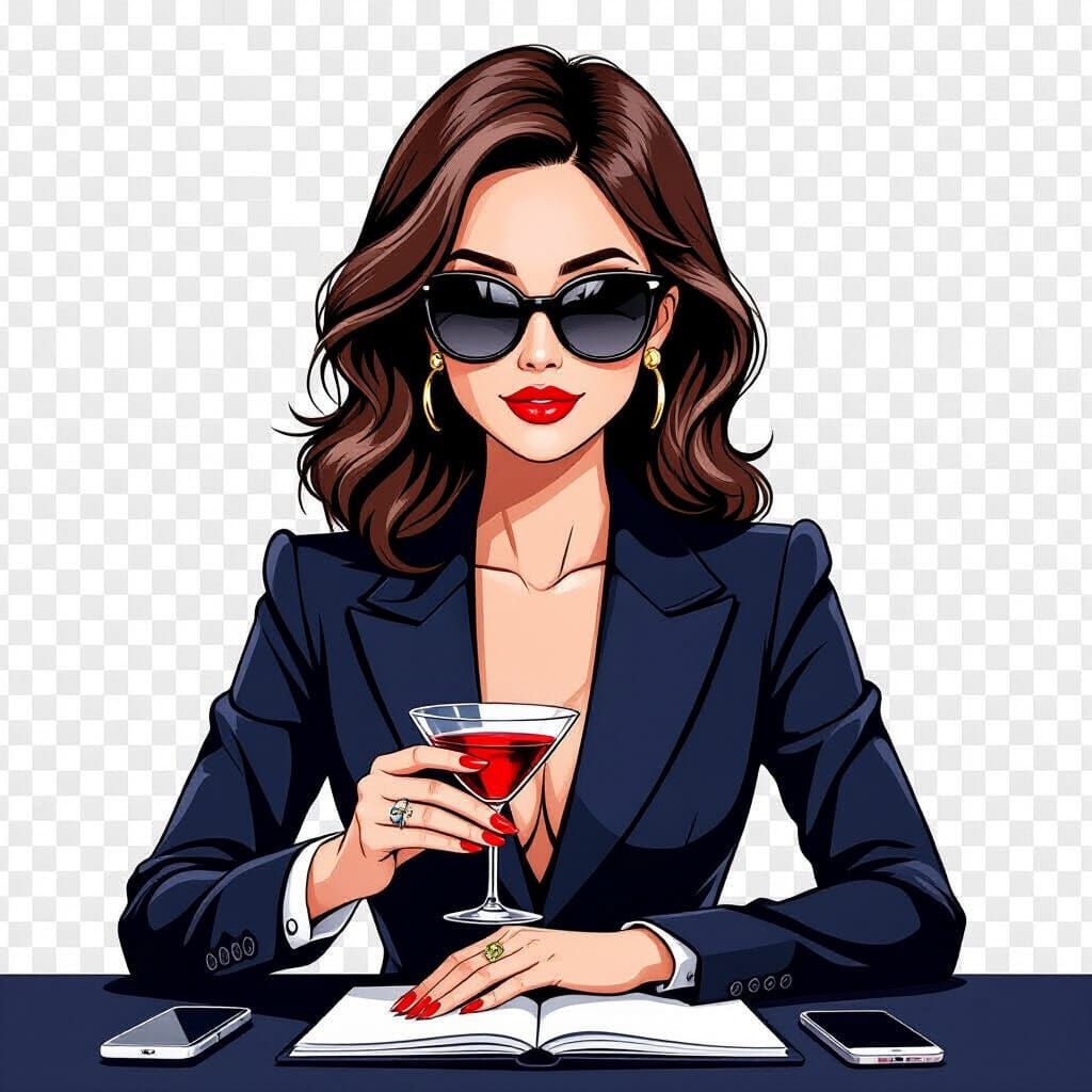 Confident Woman Icon in Japanese Line Art Style