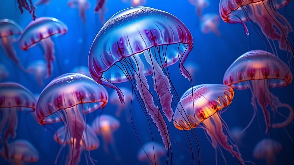 Glowing Jellyfish in a Splash of Colorful Light