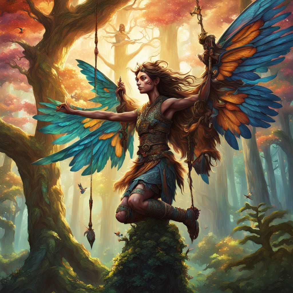 Faerie Swings Totem Pole in Hyperrealistic Fantasy Art