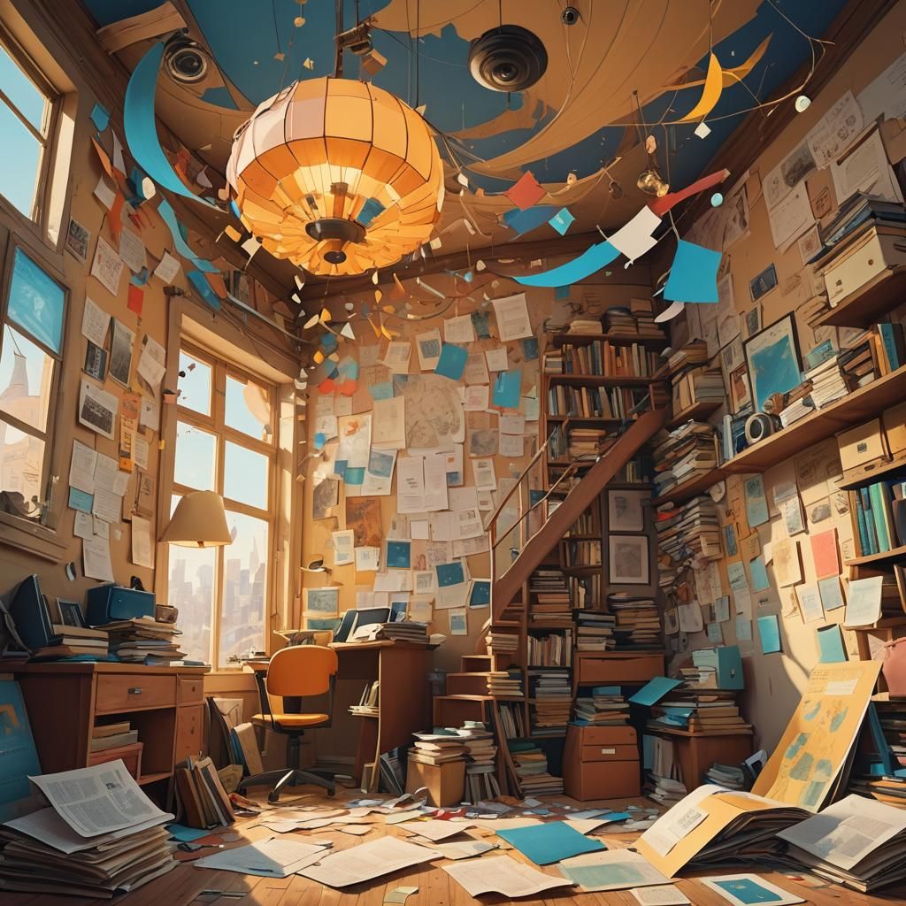 Colorful Poster in Cluttered Room, Fantasy Art