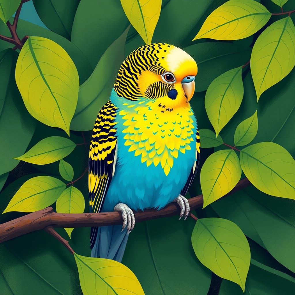 Colorful Budgerigar in Geometric Style