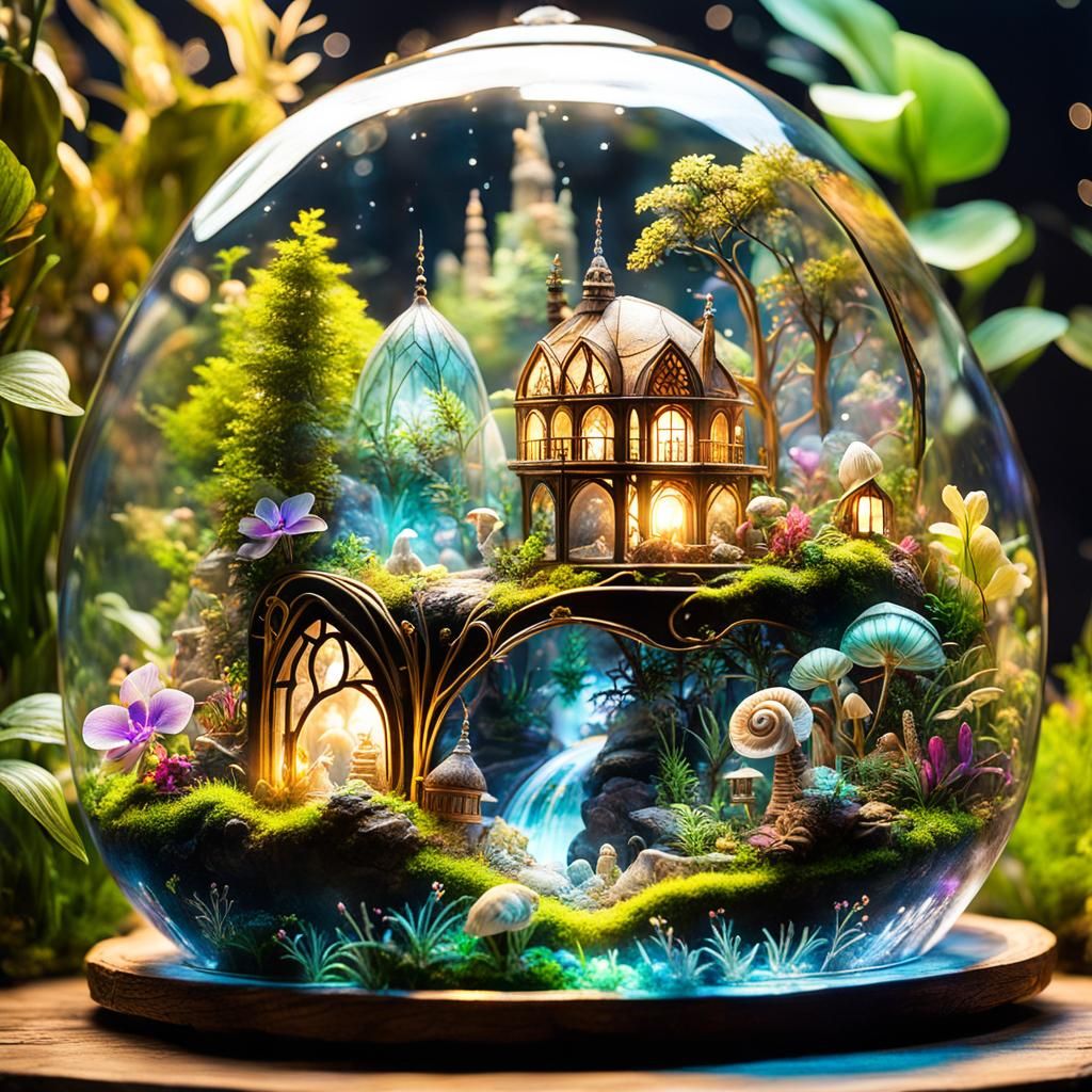 Fairyland Village Inside Translucent Snail Shell