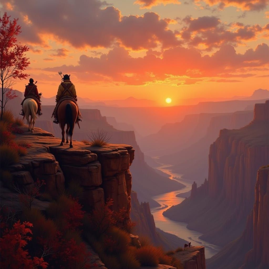Native American Riders at Sunset in Canyon Vista